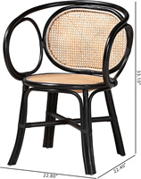 Silla de Comedor Moderna de Ratán Natural Baxton Studio Palesa, Negra, para Hogar, Oficina y Baño, Talla Única