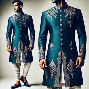 2025 @ Hermoso bordado 3D en Sherwani de novio indio/pakistaní y pantalón con cuentas de cristal adornadas Trabajo de perlas Dabka - Product Image 1