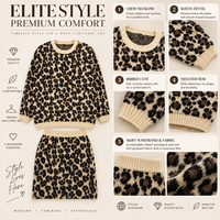 Ensemble de pulls en tricot d'hiver pour femmes, col rond, coupe régulière, anti-boulochage, imprimé léopard, pull décontracté, mode