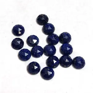 Lapis alami lazuli 5mm potongan mawar bulat 0.58 karat, membuat perhiasan berkualitas baik dari Afghanistan lapis belakang datar bak batu permata longgar