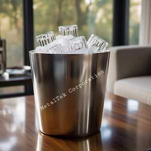 Cubo de hielo de una sola pared de acero inoxidable para fiestas modernas, diseño portátil, Cubo de Metal apilable duradero, refrigeración de bebidas y cerveza - Product Image 2