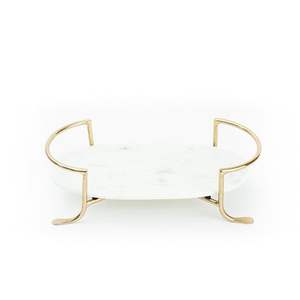 Bandeja de servicio de lujo de Material de mármol blanco Moder de forma personalizada con asas curvas decoración del hogar utensilios de cocina bandeja de mesa de comedor - Product Image 5