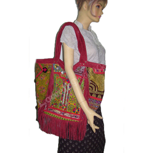 Traditional Ethnic Large Capacity Cotton <b>Bag</b> with Vintage Style Embroidery and Mirror <b>Work</b> for Boho Fashion Lovers and Parties - Product Image 3