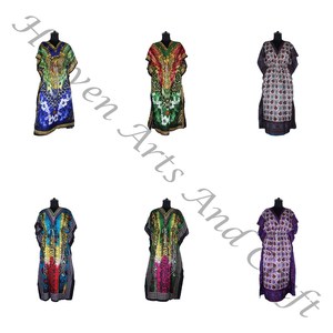 KFL022 Moda sin mangas de seda pura Kaftan largo Tallas grandes Ropa de dormir para mujer - Product Image 5