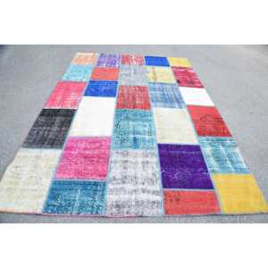 Alfombra Vintage Grande de 6.7x9.5 pies, Alfombra Turca de Lana con Diseño Floral Azul y Rojo - Product Image 2