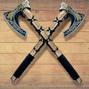 Hache viking forgée à la main avec gravure dorée et manche en cuir. Hache de survie. Hache à bois. Meilleur cadeau - Product Image 1