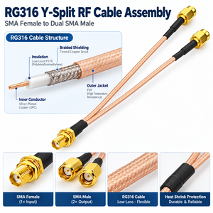 Cavo splitter a Y RG316 da <span class=keywords><strong>SMA</strong></span> femmina a doppio <span class=keywords><strong>SMA</strong></span> maschio, adattatore coassiale RF 1 a 2, cavo pigtail per antenna router wireless - Product Image 6