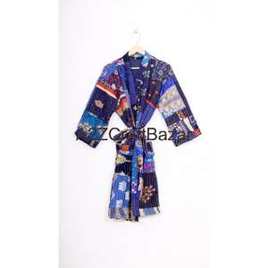 Robe kimono courte vintage faite à la main, motif floral de luxe, couverture indienne, veste douce pour l'hiver, robe de nuit courte pour l'automne - Product Image 5