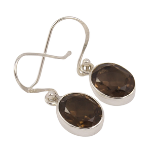 Pendientes colgantes de piedras preciosas de cuarzo ahumado, pendientes de piedra de Plata de Ley 925 para mujeres y niñas, pendientes con joyería de sello 925 - Product Image 1