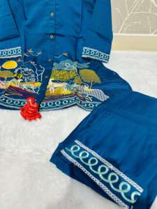 Belle tenue occasionnelle couleur incroyable Style moderne romain soie Kurti Pant & Dupatta avec broderie travail femme mode exportateur - Product Image 2