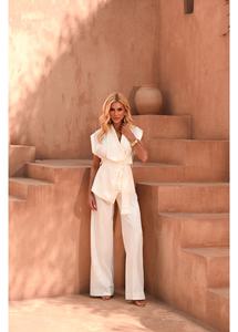 Chemisier blanc sans manches pour femme avec ceinture à nouer, élégant, col en V - Product Image 5