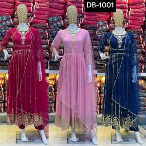 Vente chaude nouvelle pakistanaise taille libre robe Designer Salwar Kameez broderie pakistanaise et indienne femmes élégantes robe pour les femmes - Product Image 6