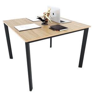 Mesa de Oficina 100x100cm Fabricada en Madera Contrachapada Recubierta de Melamina con Patas Ovaladas de Hierro HBOV048, Muebles de Oficina Ajustables y Elegantes - Product Image 1