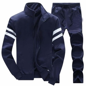 Chándales elegantes 100% algodón personalizable de talla grande azul de algodón para hombre chándal de manga larga de dos piezas conjunto de traje de pantalón para correr - Product Image 1