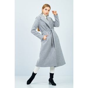 Lungo cappotto Beige Cashmere con cintura da donna foderato in stile elegante - Product Image 3