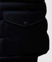Veste matelassée longue pour homme en coton écologique bleu marine, à capuche avec garniture en fourrure, coupe-vent, décontractée, pour l'hiver, coupe régulière, en toile épaisse