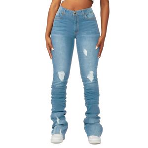 Jeans de Mezclilla Casuales Transpirables de Cintura Alta para Mujer 2025, con Detalles Desgastados, Estilo Europeo - Product Image 5