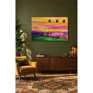 Impresión en lienzo de campo de lavanda con flores rosas y amarillas de Fida - Product Image 4