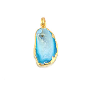 Colgante de Moda Real con Geoda Azul Cielo, Forma Irregular, Chapado en Oro de 18K, Metal de Latón, Joyería de Moda para Mujer, Venta al por Mayor - Product Image 5