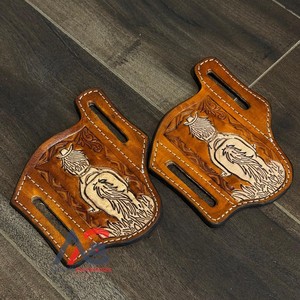 ซองใส่มีดหนังแท้ลายสลักมือ ดีไซน์หรูหราใหม่ ปี 2025 พร้อมห่วงเข็มขัด สำหรับคาดเอว อุปกรณ์ล่าสัตว์ สำหรับทุกเพศ - Product Image 1