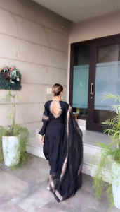 Women Designer Party Wear Faux Georgette Heavy Thread Embroidery and 4 Side Lace Border Top Palazzo and Dupatta Set - Product Image 2