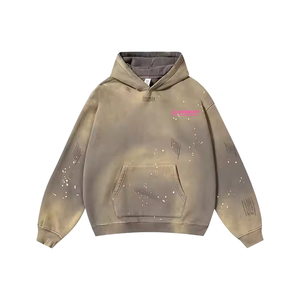 OEM Custom Unisex Vintage Distressed Acid Washed Pullover <b>Hoodie</b> Heavy Weight Thermal No <b>String</b> Pocket Faded Style French 6XL - Product Image 5
