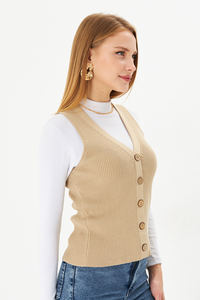 Chaleco de punto de pana informal con estilo para mujer, ropa exterior de algodón de invierno con decoración de botones, longitud del chaleco - Product Image 6