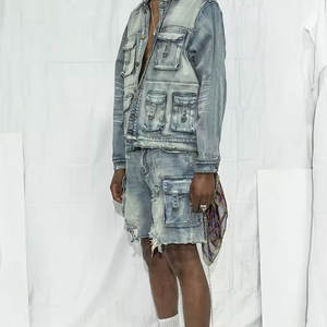 OEM ODM Vêtements de rue d'été personnalisés de haute qualité pour hommes Short cargo en denim baggy Taille moyenne Modèle solide Fermeture à cordon de serrage - Product Image 2