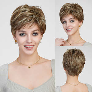 Bella-DWY Ash Brown Short Pixie Synthetic <b>Wig</b> with Transparent Mono Lace Front and Free Part - Product Image 1