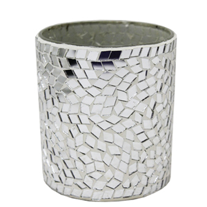 Pot de bougie en mosaïque de miroir argenté personnalisé fait à la main support votif en verre décoratif salon bol de noël de table cire fer - Product Image 2