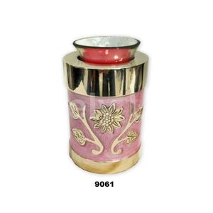 Urna de cremación de candelita de latón Rosa girasol de latón con esmalte dorado y rosa con bolsa de terciopelo gratis - Product Image 1