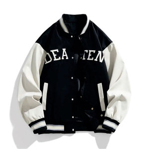 Venta caliente longitud Regular Unisex adulto Casual tejido Varsity Chaqueta ligera a prueba de viento Cierre de botón Soporte de lana para hombres - Product Image 3