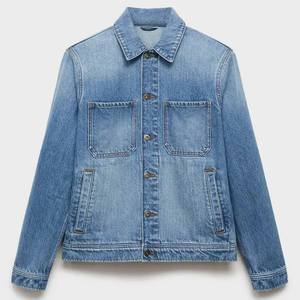Veste en jean bleu clair pour hommes décontracté bouton avant vêtements d'extérieur sans couture gym fitness entraînement personnalisé respirant streetwear manteau - Product Image 1