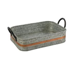 Bandeja de servicio de metal de forma redonda galvanizada oscura con mango de madera para bandejas de cena de Mesa para el hogar y la boda - Product Image 4