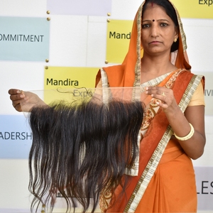 100% noir naturel non traité 13*4 frontal droit HD dentelle Temple indien Double Machine trame haute Extensions de cheveux humains - Product Image 4