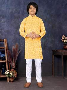 Pyjama Kurta en Soie Jacquard avec Fleur pour Enfants, Nouvelle Collection, Tenue de Soirée pour Mariage, Nouvelle Collection - Product Image 2