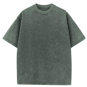 T-shirt pour homme à col rond tendance, délavé à l'acide, en vente / T-shirt pour homme uni teint en longueur standard, délavé à l'acide - Product Image 5