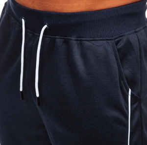 Pantalon de survêtement noir pour homme avec bandes latérales blanches, taille élastique et cordon de serrage, joggers décontractés en tissu tricoté mi-lourd, idéal pour l'automne - Product Image 4