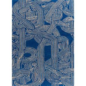 Tapis en laine et viscose bleu tufté à la main Tra-1479 - Motif abstrait pour entrée, couloir, salon - Rectangulaire 9x12 - Épaisseur 10 mm - Product Image 1