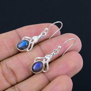 Venta Directa de Fábrica, Pendientes Colgantes de Piedra Labradorita Estilo Boho Plateados, para Aniversario, Fiesta o Regalo, a Precio de Fábrica - Product Image 4