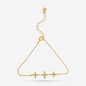 14K Gold and 92.5 <b>Silver</b> Tennis <b>Bracelet</b> with Cross Flower Key <b>Charm</b> Rhodium and Gold Plated 191367 Model - Product Image 1