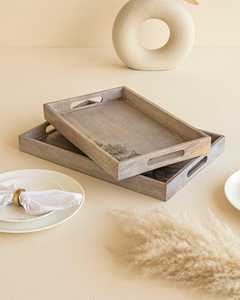 Bandejas de madera para servir con asas de cuentas de madera Aptas para alimentos para el hogar Mesa de cocina Deco para Ramadán y ocasiones de boda - Product Image 2