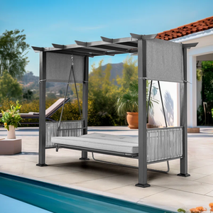 Bois courbé massif Finition teck Coussins de balançoire de patio en métal extérieur Confortable Durable Design moderne Lit de soleil pivotant pour porche - Product Image 6