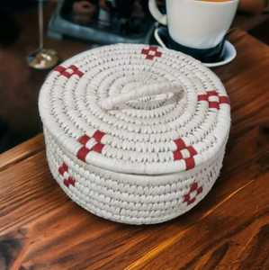 Best Price Eco-friendly Natural Handcrafted <b>White</b> Round Shape <b>Baskets</b> Moonj Grass <b>Storage</b> Box for Home and Bathroom <b>Storage</b> Item - Product Image 5