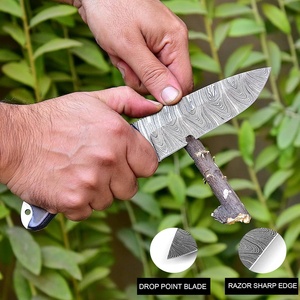 Couteau de skinner en acier Damas fait à la main personnalisé avec manche en feuille de micarta et couteau de boucher en gaine de cuir fin couteau de camping - Product Image 4