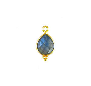 Pierres précieuses naturelles en Labradorite taille 10x8mm en forme de poire facetté en Vermeil d'or 925 en argent Sterling, ensemble de lunette fantaisie, pendentif breloques - Product Image 1