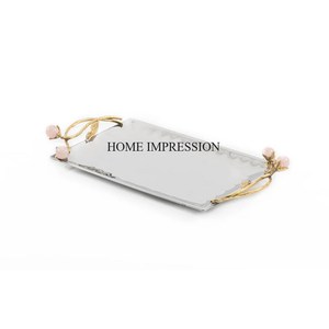 Lot de 2 plateaux de service en métal plaqué or de qualité supérieure en forme de rectangle avec couvercle supérieur en acrylique du fournisseur indien - Product Image 3