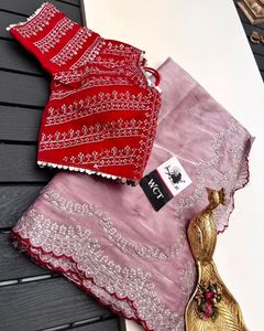 Kain panjang baru sutra murni lembut zimmy choo dengan blus batas urutan sutra <span class=keywords><strong>Dupion</strong></span> dengan urutan bekerja Saree - Product Image 3