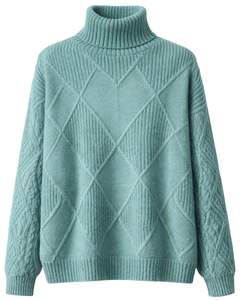 Custom Premium <b>Women</b> Turtleneck Diamond Knit Sweater Soft <b>Warm</b> Cable Sleeve Winter Pullover Casual Fashion <b>Top</b> Mint Green Color - Product Image 1