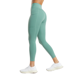 Legging de yoga taille haute sans couture, longueur intégrale, vert uni, en Spandex/Nylon, avec taille élastique, pour femme, écologique et à séchage rapide - Product Image 2